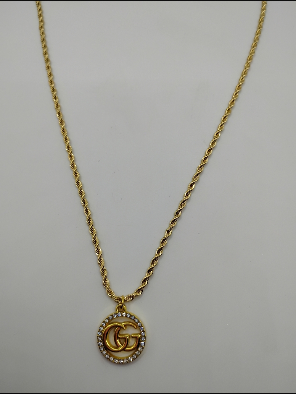 Gucci Gold Double G Crystal Authentic Pendant On A 14K Rope Necklace - Picture 3 of 16